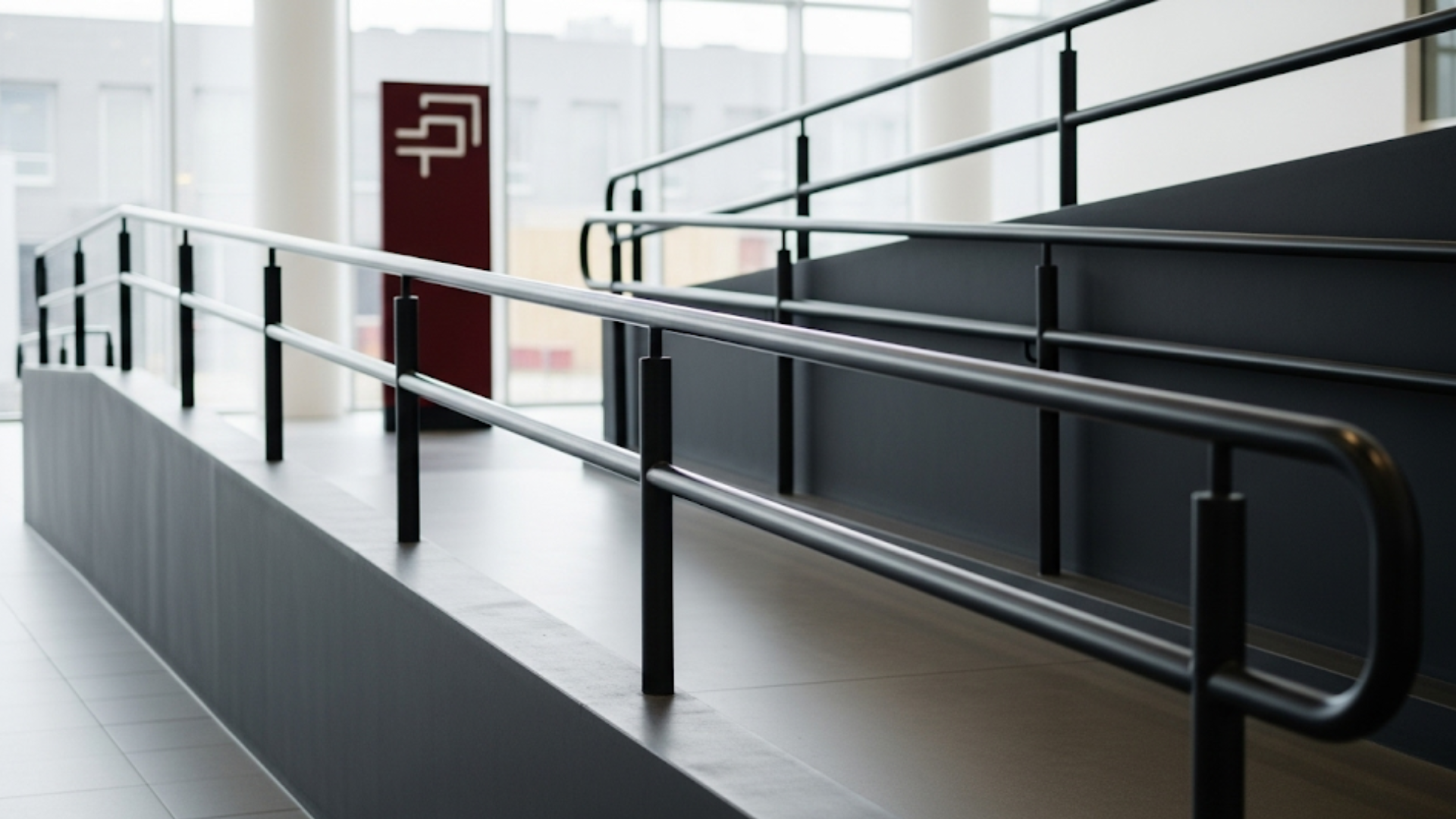 Guarda-corpo moderno em ambiente corporativo